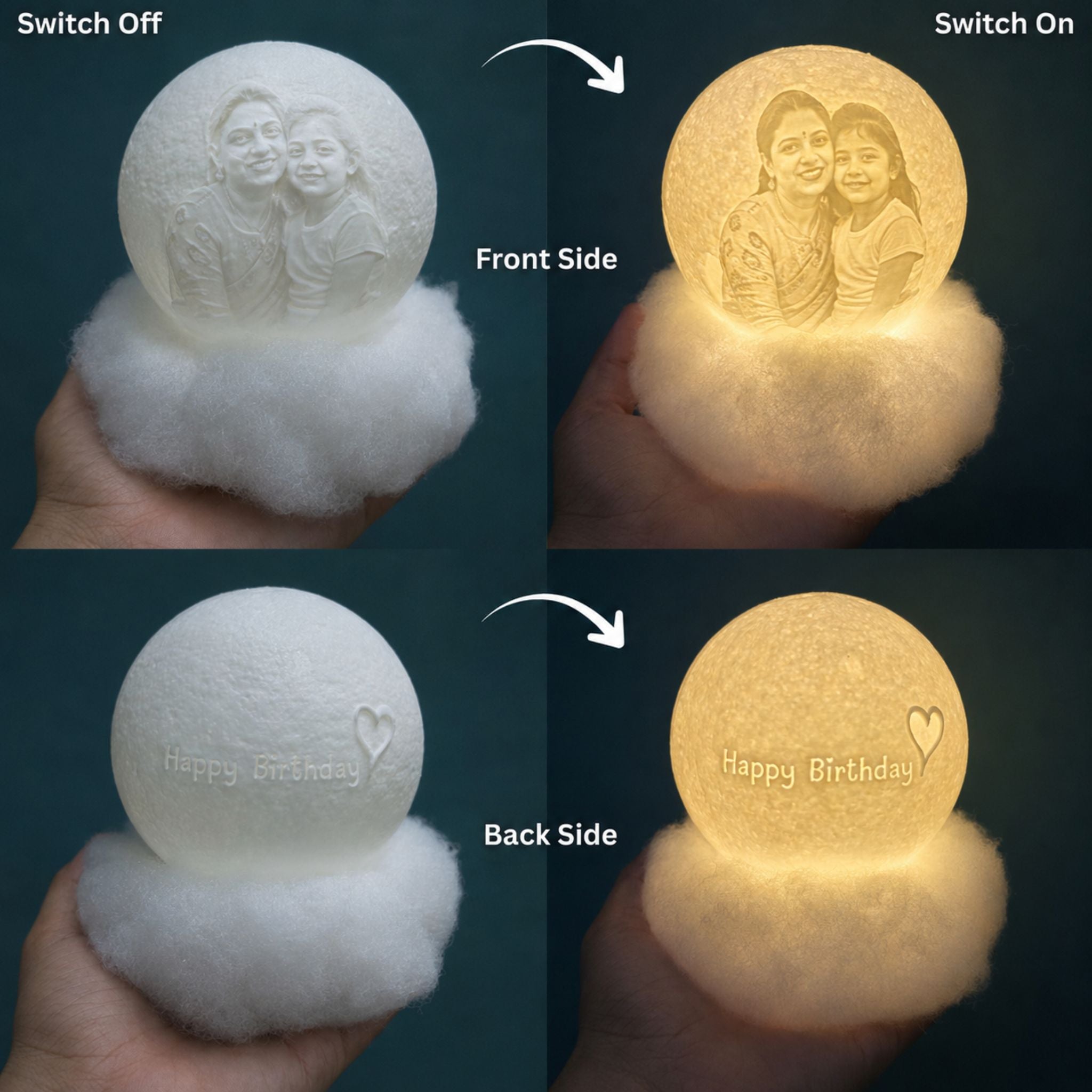 3D Personalized Photo Cloudy Moon Lamp